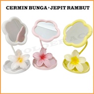 HA Women's Hair Clip 8cm Floral Motif + Flower Mirror Makeup Stand Rotating Mirror Asthetic