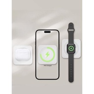 magsafe無線充電寶適用于蘋果14/15迷你小巧三合一手表充電器iwatch磁吸AirPods充電手機5000毫安移動電源