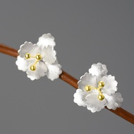 Little Begonia Earrings 925 Silver Female Earrings Exquisite Small Earrings Jewelry