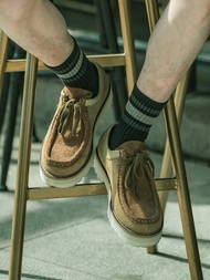 WALLABEE 低幫厚底袋鼠鞋 真皮長絨拼色休閒工裝靴