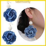TAK Blue Flower Earrings Denims Earwears Exaggerate Camellia Earrings Accessories