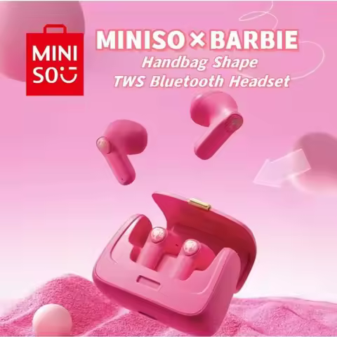 Genuine MINISO Barbie Series TWS Bluetooth Headphones Pink Cute Creative Handbag Shape in-Ear Earplu