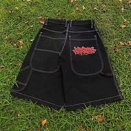 กางเกงยีนส์ขาสั้นสไตล์ถนนยุโรปและอเมริกา JNCO กางเกงยีนส์ลวดลายฮิปฮอปและกางเกงขาสั้นจังหวะสําหรับผู้