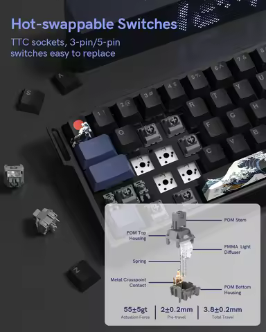 Womier SK68 65% Black Coral Sea QMK Aluminum Mini Gaming Mechanical Keyboard Hot Swap Wired Backlit 