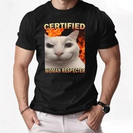 Certified Woman Respector Cat Graphic T-Shirt for Men  Funny Flame Design  Soft Cotton Tee  Casual W