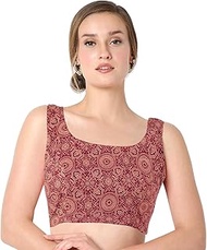 Cotton Printed Blouses for Women Sarees, Sleeveless Ajrakh Print Crop top Choli (B224-P)