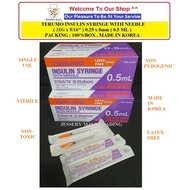 TERUMO INSULIN SYRINGE WITH NEEDLE ( 31G x 5/16" ) 0.25 x 8mm - 0.5ML - 100'S/BOX , MADE IN KOREA