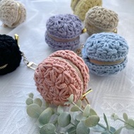 【蜜桃粉】手作鈎織花樣馬克龍迷你散子包零錢包吊飾耳機套鑰匙包