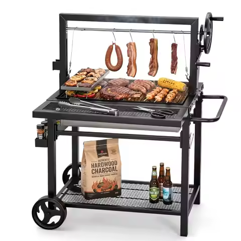 Santa Maria Charcoal & Wood BBQ Grill Adjustable Height Dual Enameled Trays 666sq.in Backyard, Custo