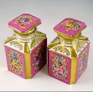 19th century French Paris hand painted gold floral motif porcelain perfume bottles  (十九世紀法國巴黎人手繪花卉瓷器香水瓶香水樽)