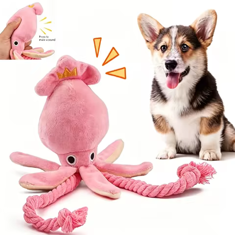 Upgraded Octopus Indestructible Dog Toys for Aggressive Chewers Crinkle Squeaky Plush Dog Puppy Chew