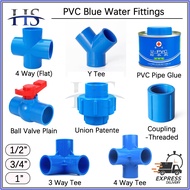 PVC Blue Coupling Fittings( 3 Way, 4 Way, Y Tee, Ball Valve Plain, Union Patente, PVC Pipe Glue )