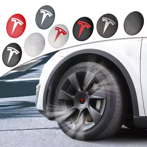 Authentic 4PCS 56mm Waterproof Durable Tesla Hub Cap Logo Stickers Wheel Center Protector Decals for