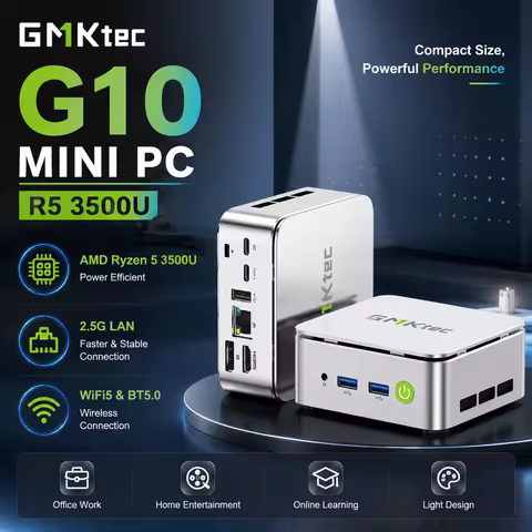 GMKtec G10 Mini PC AMD Ryzen 5 3500U 16GB DDR4 500GB SSD NVME Wifi5 BT5.0 Windows 11 Triple Display 