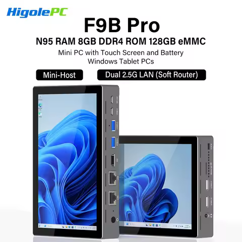 Higole F9B Pro 7'' Intel N95 Mini PC with Screen Windows 11 WiFi5 8G 128G 5000mAh Dual 2.5G LAN Desk