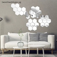 TWE 12Pcs Hexagonal Frame Stereoscopic Mirror Wall Sticker Decoration SG