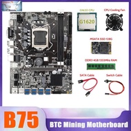 B75 BTC Miner Motoard 8x Usb G1620 CPU DDR3 4G 1333Mhz RAM MSATA SSD 1