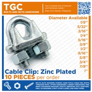 TGC 10PCS Cable Clip GI 1/8 ~ 1 inches GI Wire Rope Cable Clamp / U Shape Bolts / Saddle Clamp
