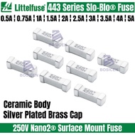 Littelfuse 443 Series 250V Creamic SMD Slo-Blo Fuse 500MA 750MA 1A 1.5A 2A 2.5A 3A 3.5A 4A 5A 044300