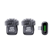 T98 2 Pack Wireless Lavalier Microphone Type-C Plug & Play Clip Mic with LED Display & Windshield fo