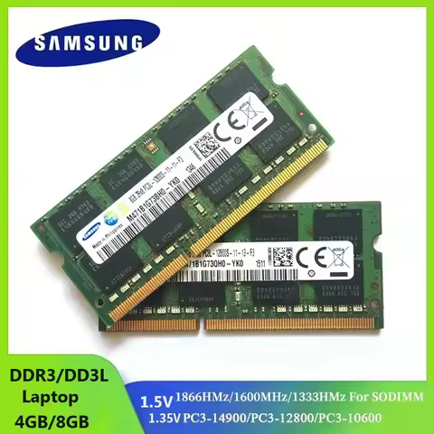 1/2PCS SAMSUNG Laptop Ram DDR3 DDR3L 8GB 4GB 1333Mhz 1600Mhz 1866Mhz SODIMM PC3-10600 12800 14900 No