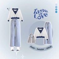One set 3in1 (Crop Sweater Wanita + Highwaist Jeans + Bella Square Hijab) - KA113