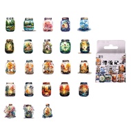 46pcs/pack，Wandering-boxed Stickers，Literary Retro Plant Bottle Hand Account Decorative Material Sticker，Suitable  For Photo Albums Diaries Cups Laptops Mobile Phones Scrapbooks