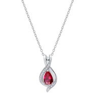 9x6 mm Pear Lab Created Gemstone & Round White Diamond Swirl Teardrop Pendant with 18 inch Chain for
