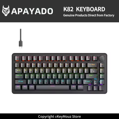 APAYADO K82 Wired Mechanical Keyboard Detachable Type-C Cable Blue/Red Switch ABS Transparent Keycap