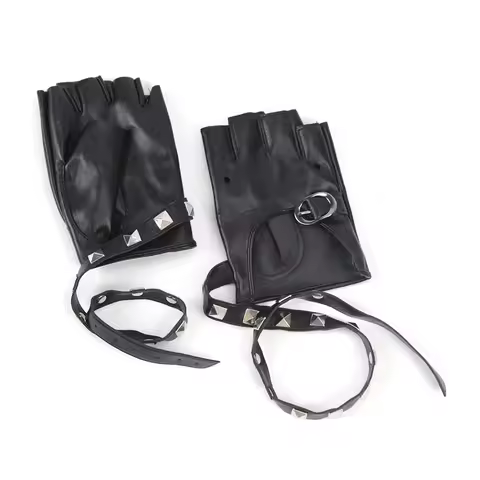 1 Pair Black Women Punk Short Synthetic Leather Gloves Half Finger Fingerless Gloves Fashion Lady Ha