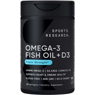 Sports Research Triple Strength 1040mg Omega-3 from Wild Alaska Pollock with Vitamin D3 2500iu | 2-i