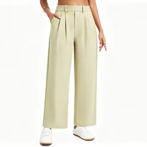 THE GYM PEOPLE Women's Wide Leg Dress Pants Pull On Elastic Waist Straight Leg Stretchy Business Sla