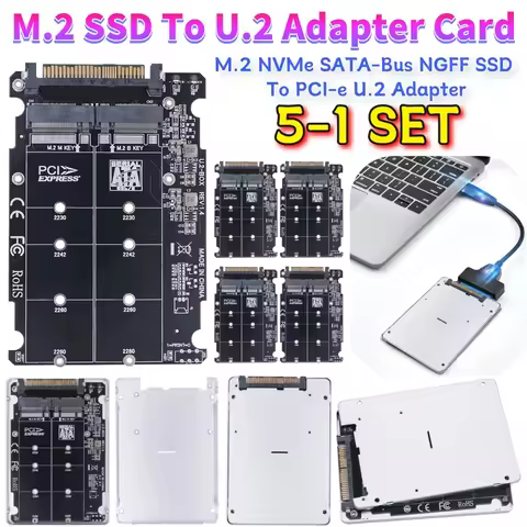 5-1SET M.2 SSD To U.2 Adapter Card M.2 NVMe SATA-Bus NGFF SSD To PCI-e U.2 Adapter with Case M.2 NVM