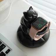 Fiber Watch｜Apple Watch 公仔貓咪充電座-金屬黑