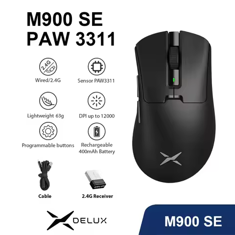 Delux M900 SE Wireless Gaming Mouse Ergonomic Mice PAW3311 12000DPI Lightweight 63g for Right Big Ha