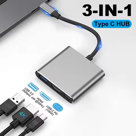 3 in 1 USB HUB Converter USB C to HDMI-compatible Splitter HUB PD 100W 4K 30Hz USB3.0 Docking Statio