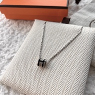 Hermès Hermes mini pop H Black Silver Necklace Pendant Enamel Chain Milk Tea