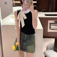 Women's Sweater bow-knot Sleeveless Top zzs-72046