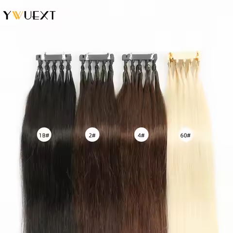YWUEXT 6D Human Hair Extensions 16" 20" 24" Natural Straight Black Brown Blonde Micro Ring Hair Exte