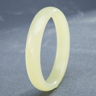 TIMESWIND Natural Jade Light Yellow Round Simple Bangle for Women Jewelry