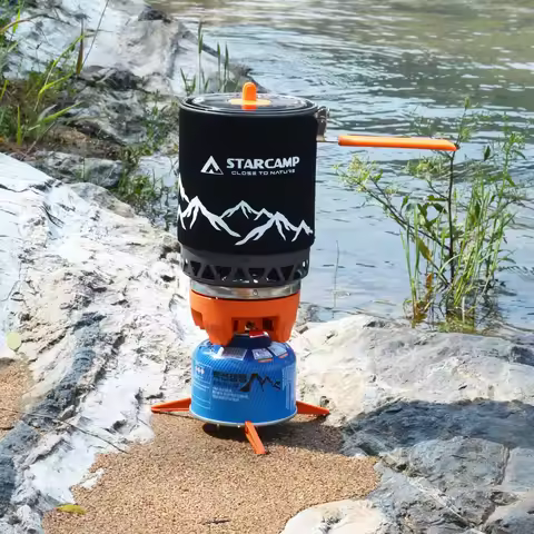 STARCAMP Camping Gas Burners Outdoor Solo Backpacking Cooking System with Piezo Ignition All-in-One 
