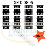 Resistor SMD 0805 2 ohm, 2.2ohm, 2.4ohm,2.7ohm, 200ohm,220ohm,240ohm,270ohm, 200Kohm,220Kohm,240Kohm