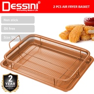 DESSINI ITALY 2 Pcs Copper Crispy Mesh Tray Air Fryer Oven Non-Stick Baking Grill Deep Basket Oil Dr