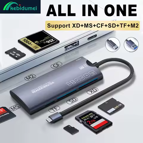Kebidumei All in 1 Card Reader SD TF XD CF M2 MS Memory Card Readers USB Type C High Speed Data Tran