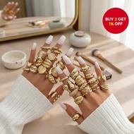 30-Piece Women's Metal Twisted Star Ring Set, Hip Hop Style Jewelry Collection
