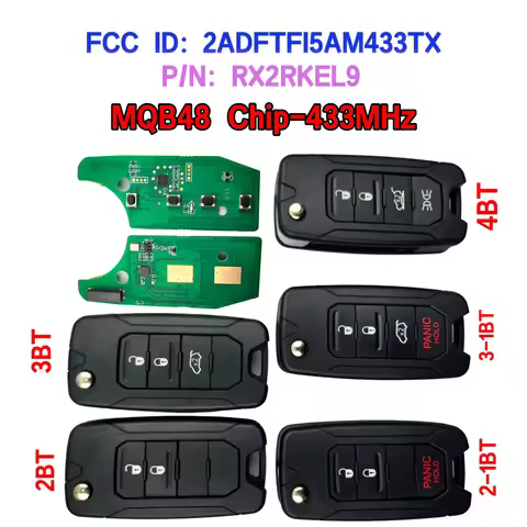 FCC:2ADFTFI5AM433TX P/N:RX2RKEL9 MQB48 Chip 433MHz Flip SIP22Blade Car Remote Key For Jeep Renegade 