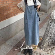 Overall Dress Jeans Jumbo Midi Dress Denim Rok Belah Samping Jamsuit