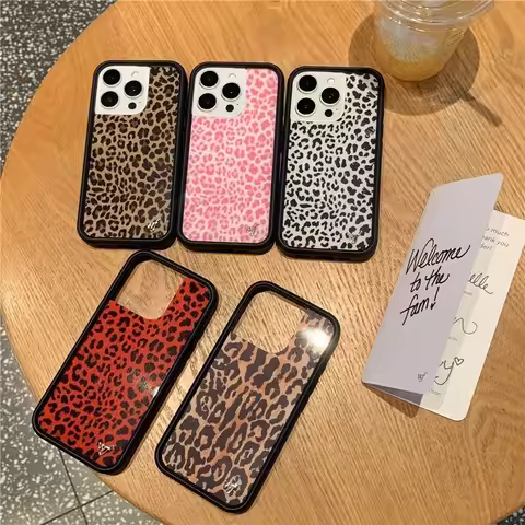 Luxury leopard print Wildflower Phone Case For iPhone 17 15 16 14 13 12 Pro Max Plus wf Fashion Pink