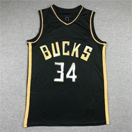 No. 34 Ready Stock Vest Basketball Jersey Sports Jersey Training Embroidery Black Gold Bucks Casual 