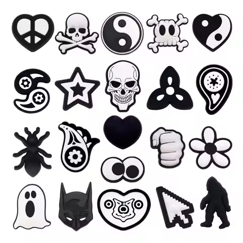 1pcs Original Black & White Tone PVC Shoe Charms Decorations Death Ghost Skull Taichi Shoe Upper Buc